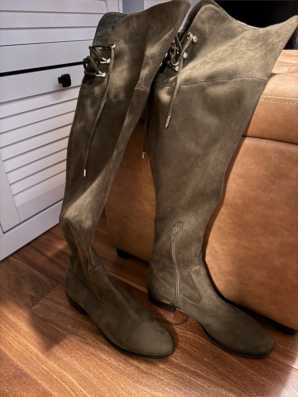 Ivanka Trump Olive Over-the-Knee Faux Suede Lace-Up Boots